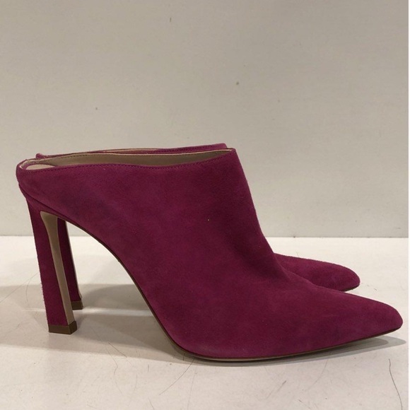 Stuart Weitzman Shoes - Women's Stuart Weitzman Fuchsia Suede Pointed-Toe Mule Heels Size 8.5